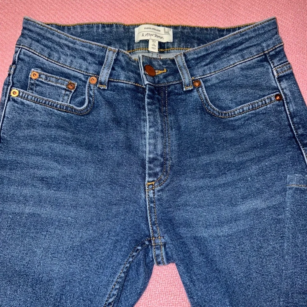 Paris Atlier & Other Stories Embroidered‎ Floral Straight Leg Jeans Blue US 27
